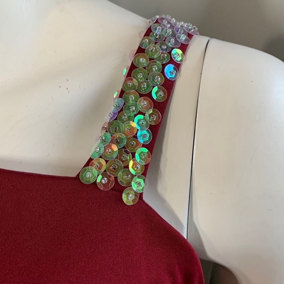 Vintage 70s 80s Disco Party Red Dress Sequin One shoulder - Picture 7 of 11